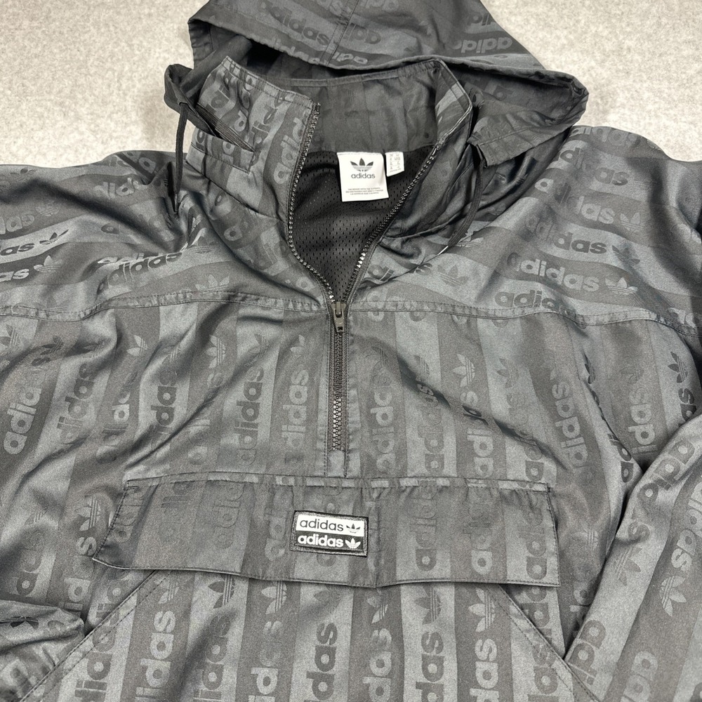 Adidas Track Jacket & Pants Men's Medium Black Logo‎ All Over Print Hooded Lined - Picture 4 of 16